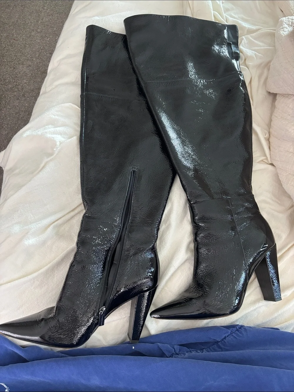 Vince Camuto Black Patent leather over-the-knee extra wide Pointed Toe Boot